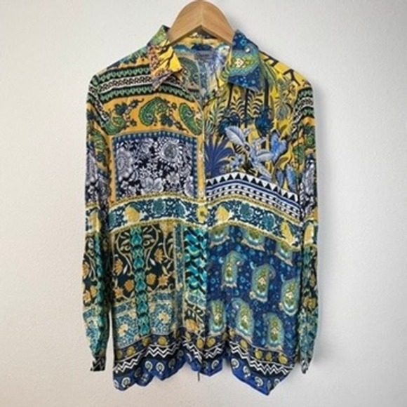 Shana Tops - Shana Viscose Silk Tropical Floral Print Button Down Shirt Women's Medium Boho